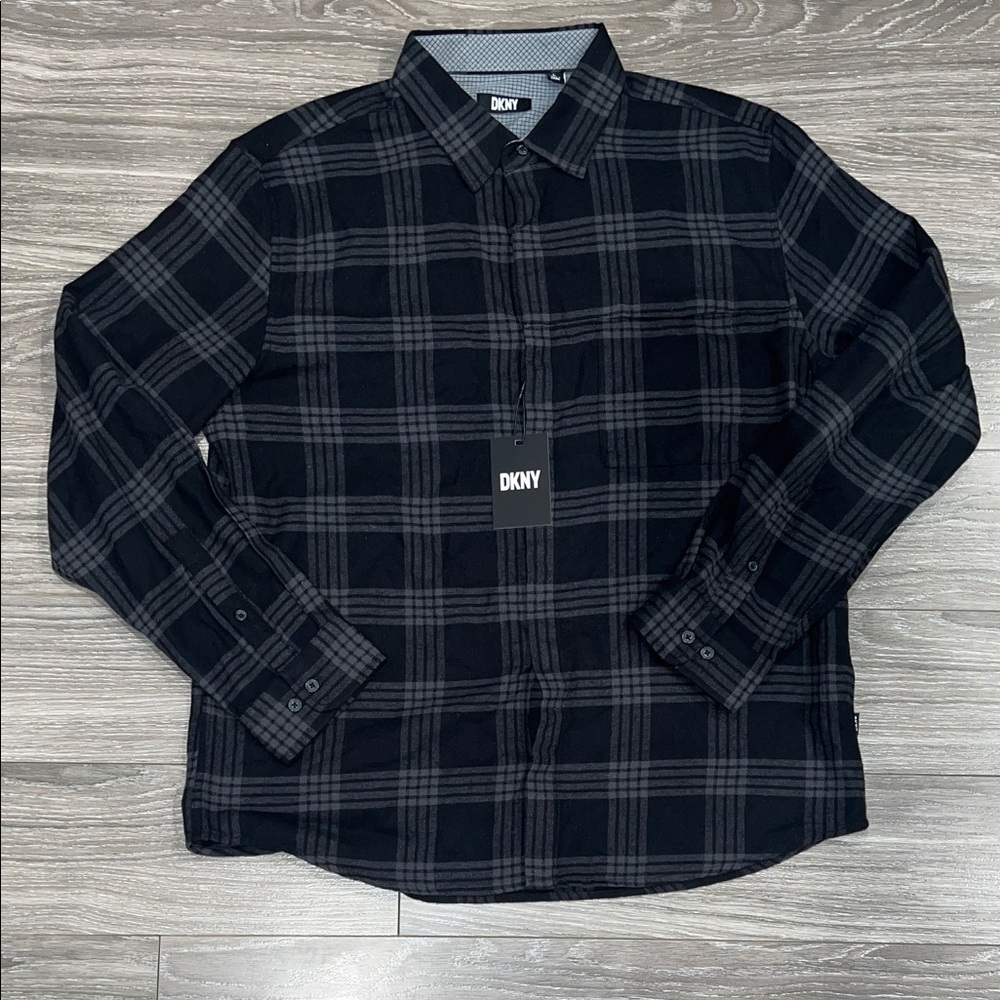 DKNY Men's Charcoal Checkered Shirt